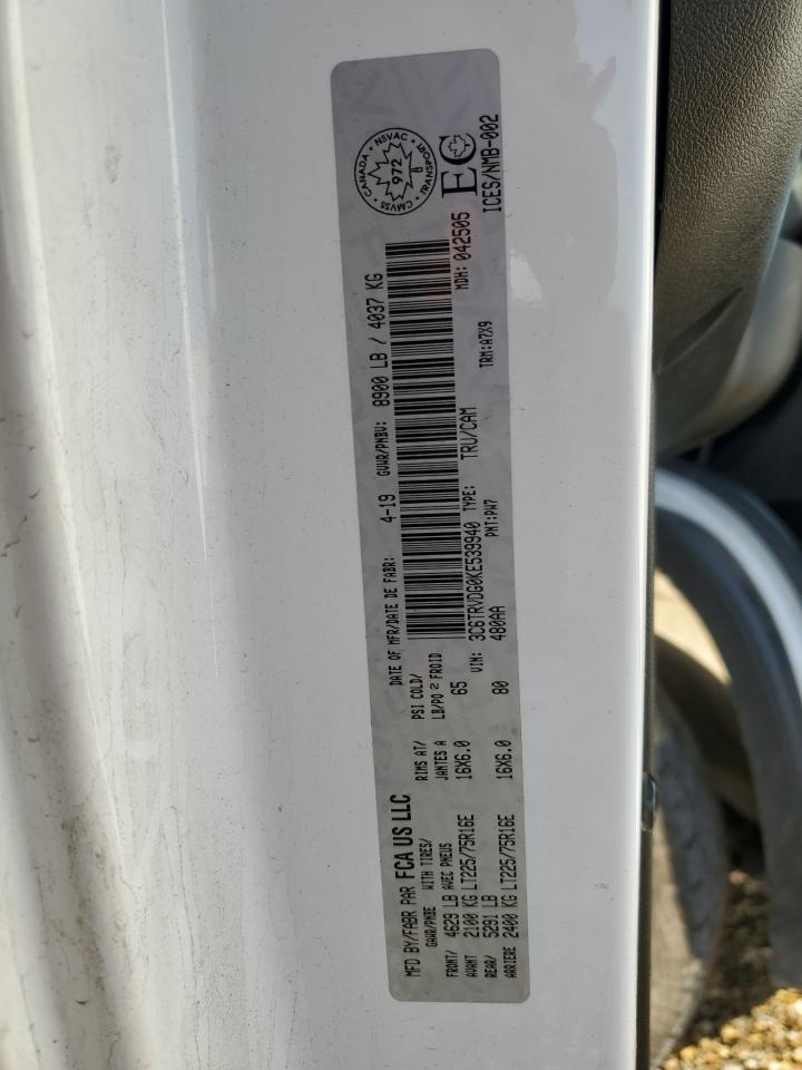 2019 Ram Promaster 2500 2500 High VIN: 3C6TRVDG0KE539940 Lot: 92184755