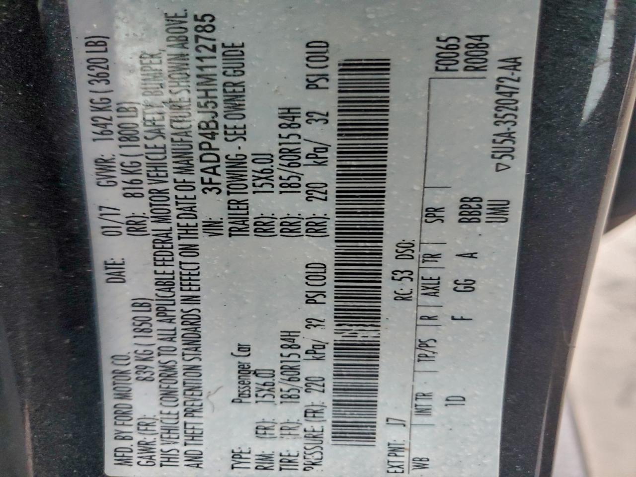 2017 Ford Fiesta Se VIN: 3FADP4BJ5HM112785 Lot: 93353095