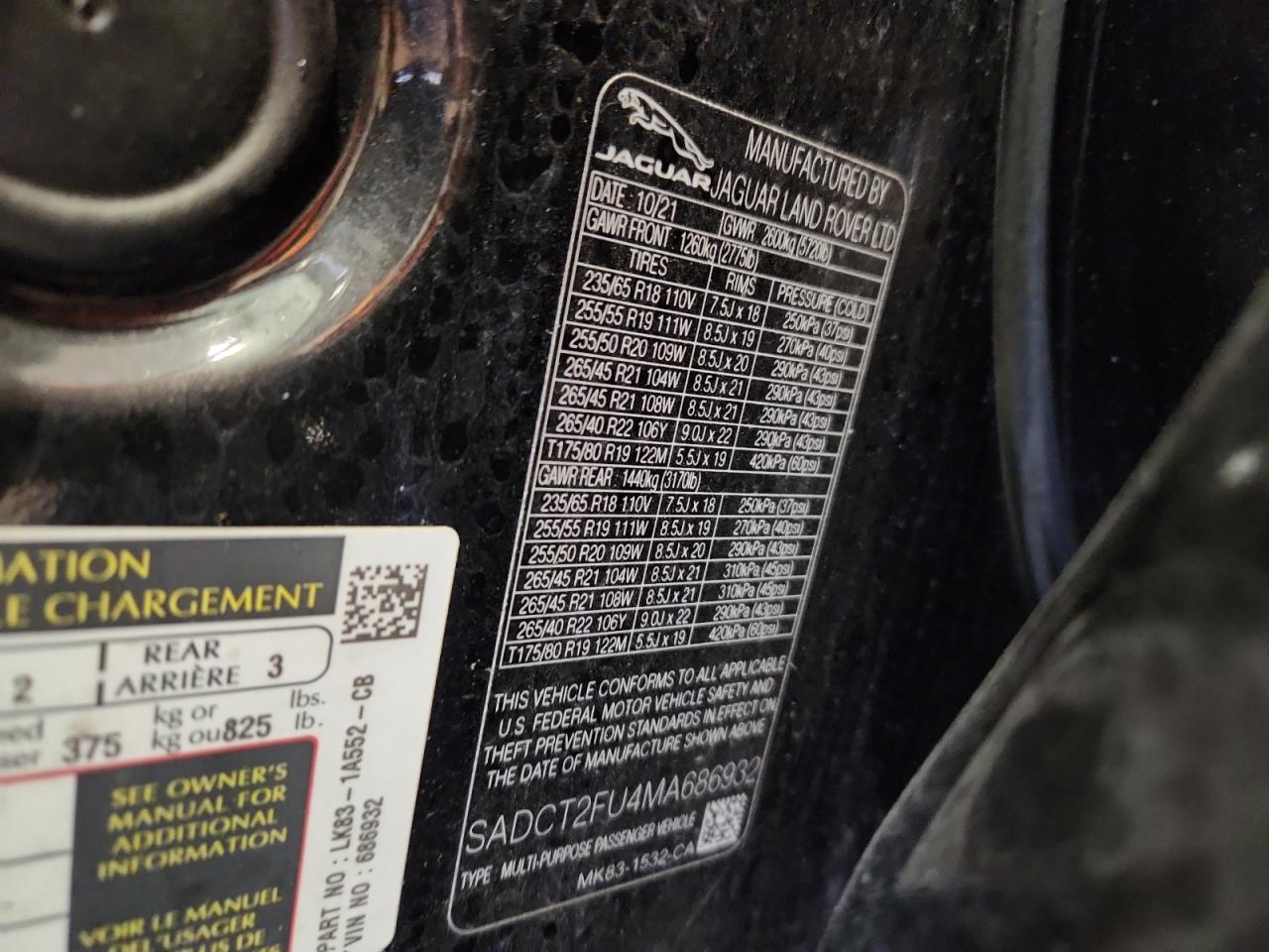 2021 Jaguar F-Pace R-Dynamic S VIN: SADCT2FU4MA686932 Lot: 91853975