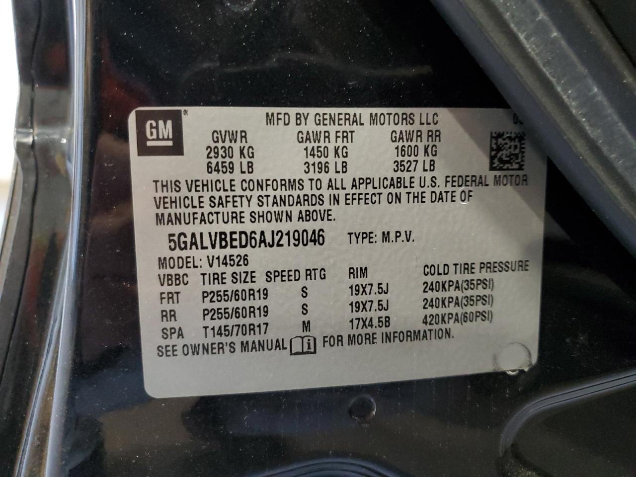 2010 Buick Enclave Cxl VIN: 5GALVBED6AJ219046 Lot: 90893185