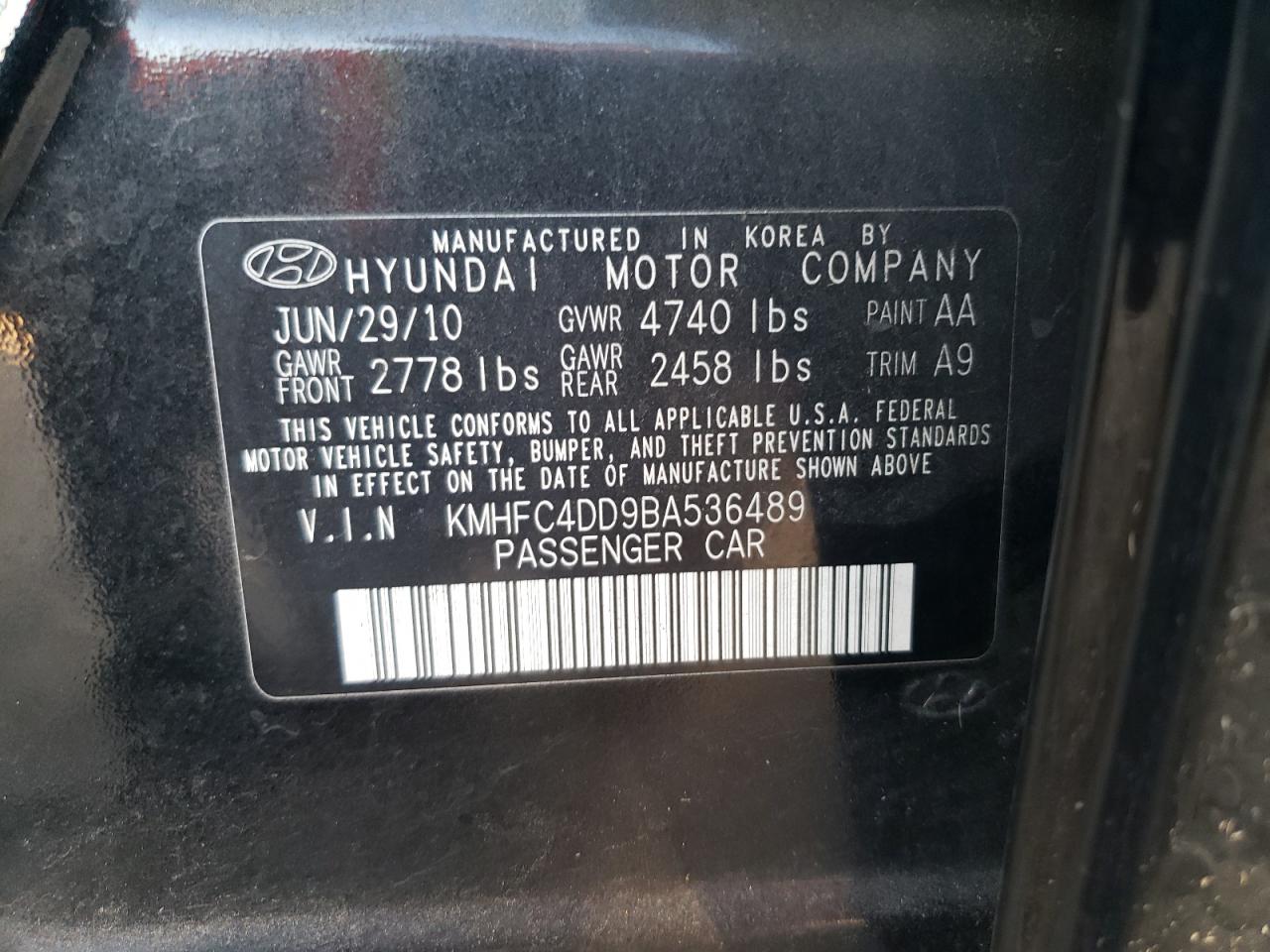 2011 Hyundai Azera Gls VIN: KMHFC4DD9BA536489 Lot: 92595685