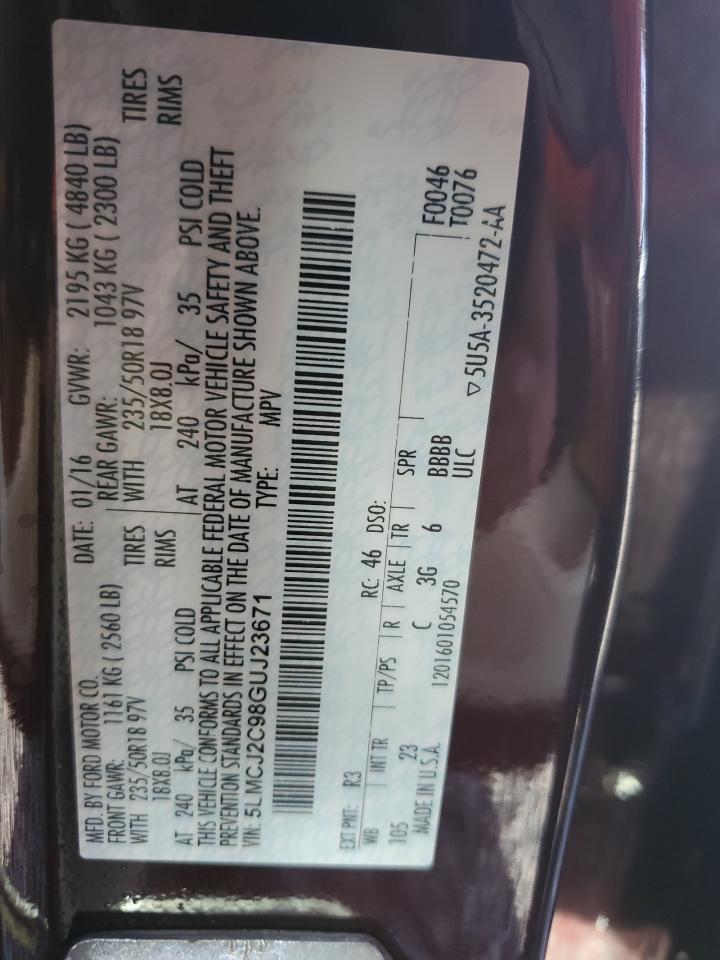 2016 Lincoln Mkc Select VIN: 5LMCJ2C98GUJ23671 Lot: 92660735