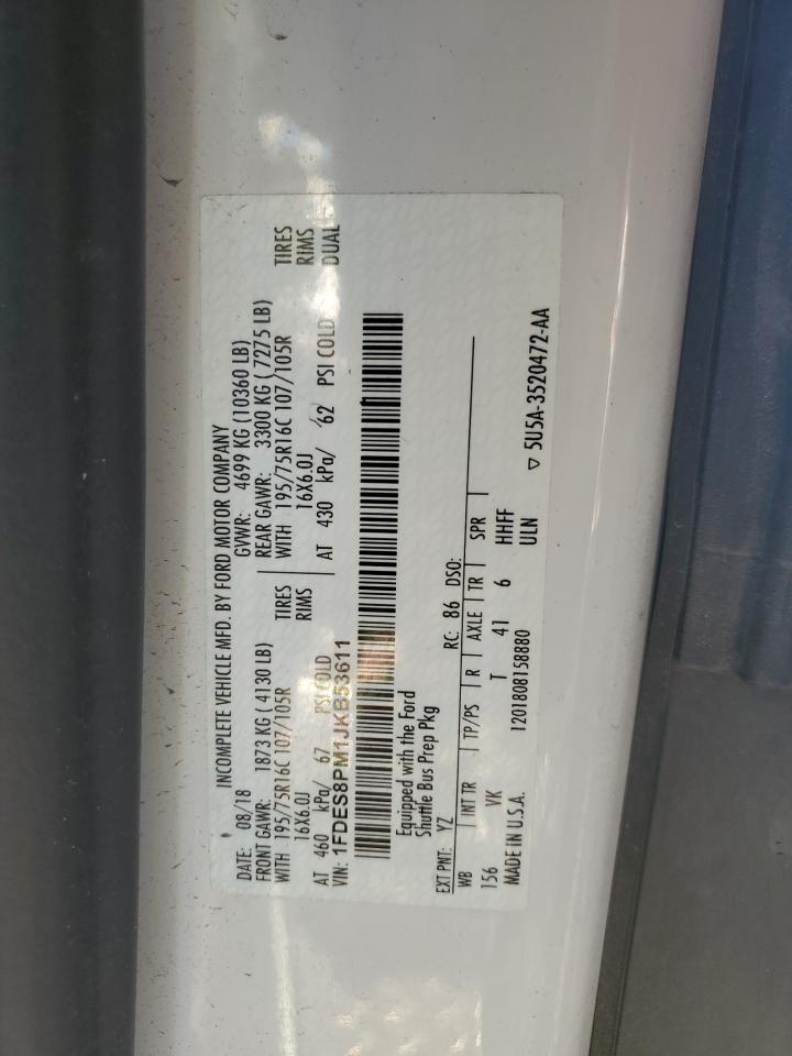 2018 Ford Transit T-350 Hd VIN: 1FDES8PM1JKB53611 Lot: 90696625