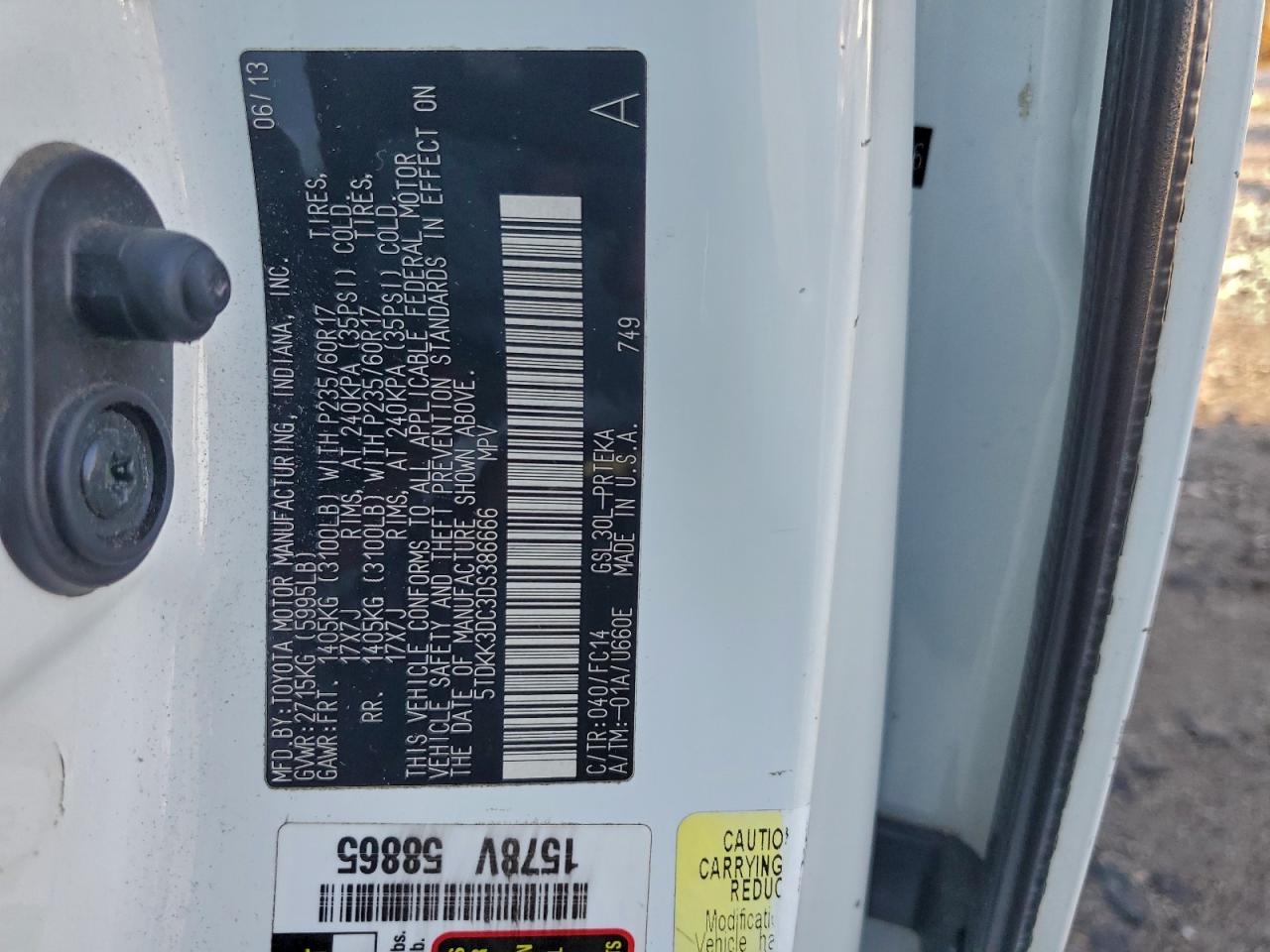 2013 Toyota Sienna Le VIN: 5TDKK3DC3DS386666 Lot: 93416235