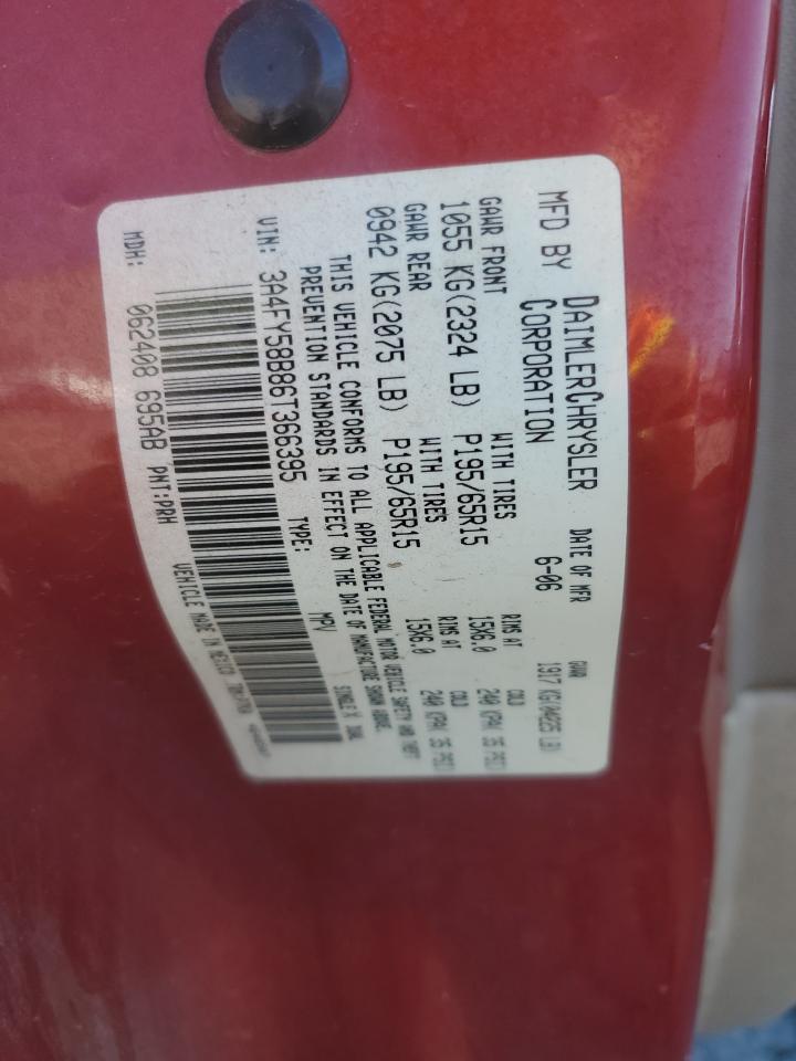 2006 Chrysler Pt Cruiser Touring VIN: 3A4FY58B86T366395 Lot: 92738965