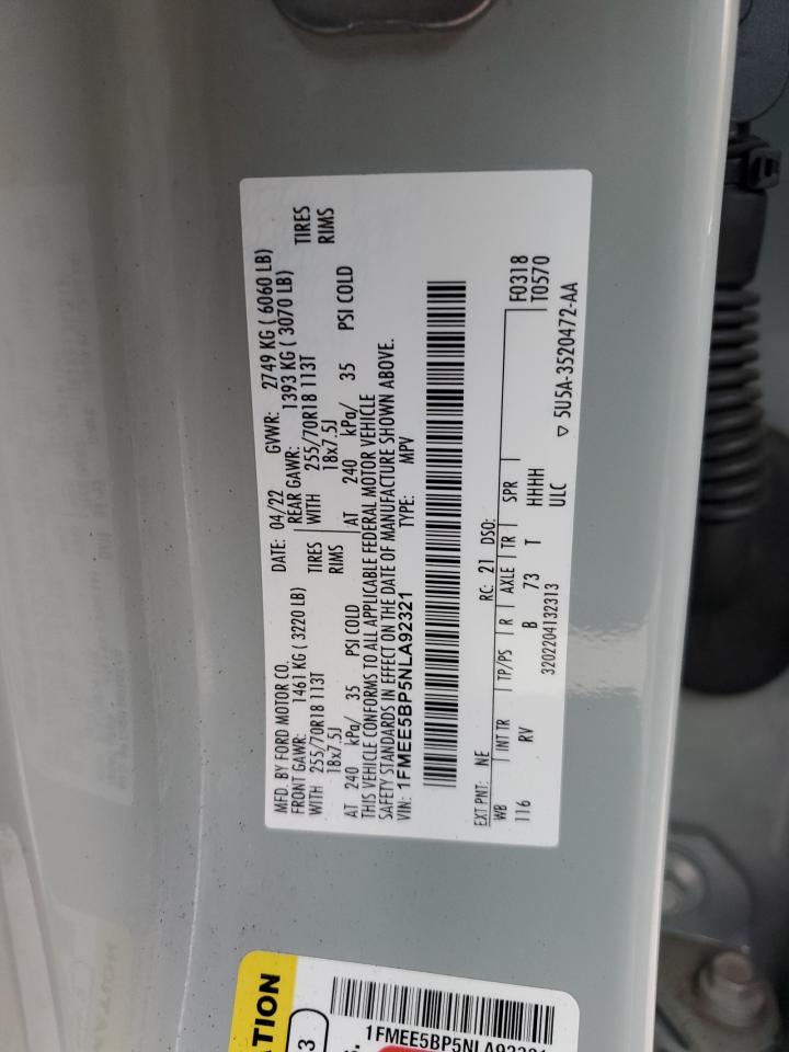 2022 Ford Bronco Base VIN: 1FMEE5BP5NLA92321 Lot: 92729165