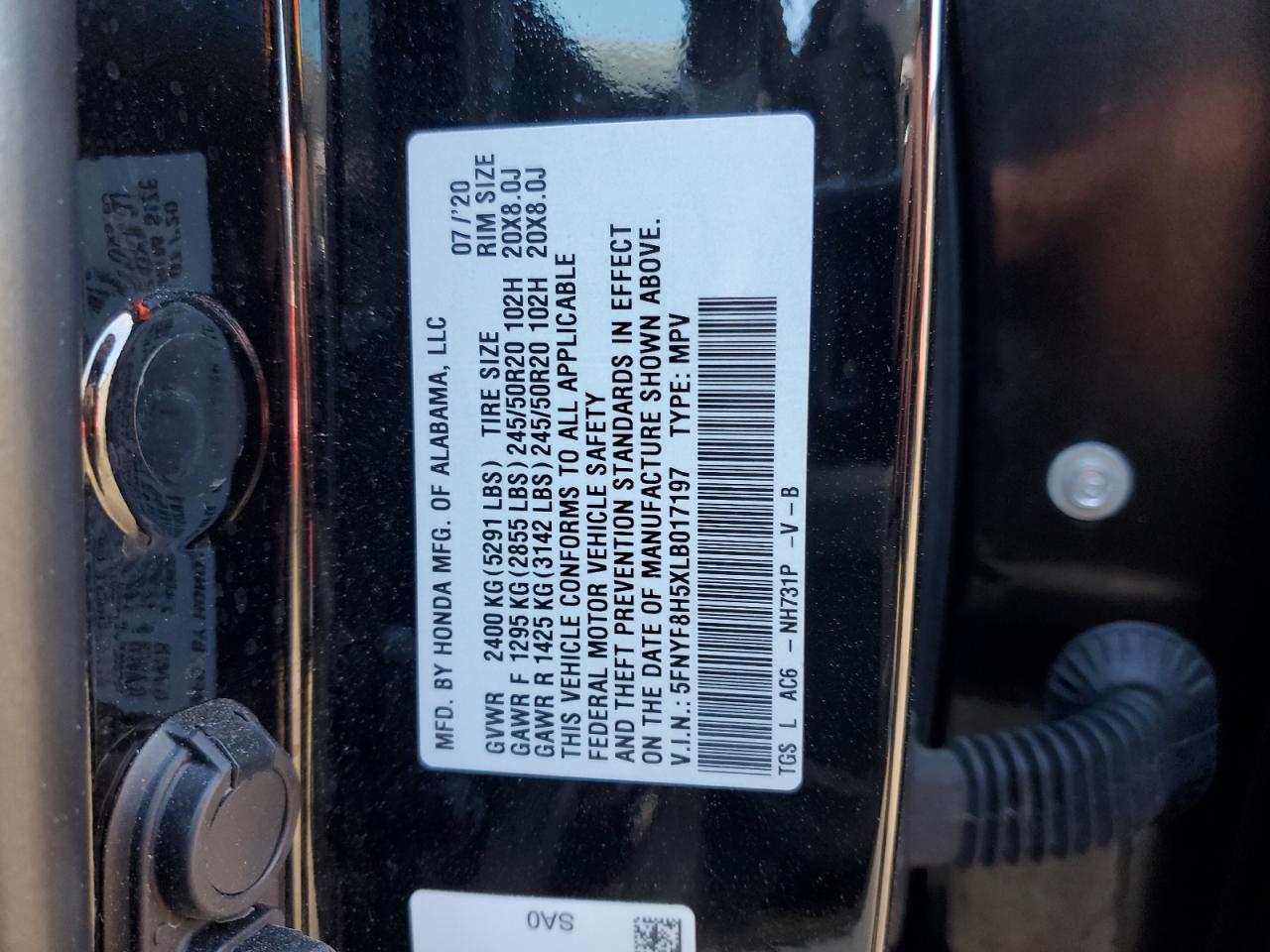 2020 Honda Passport Exl VIN: 5FNYF8H5XLB017197 Lot: 91992725