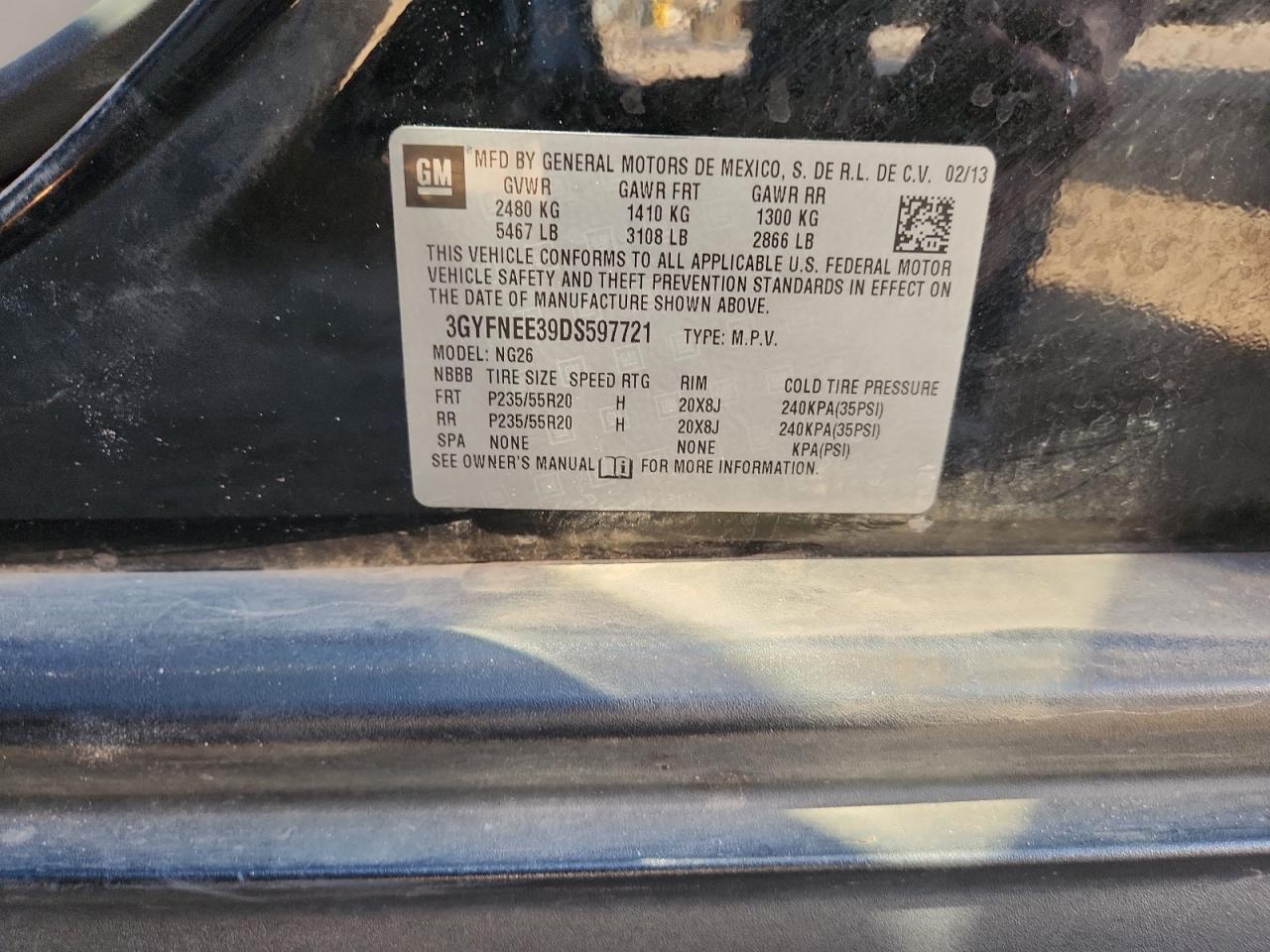 2013 Cadillac Srx Premium Collection VIN: 3GYFNEE39DS597721 Lot: 93028795