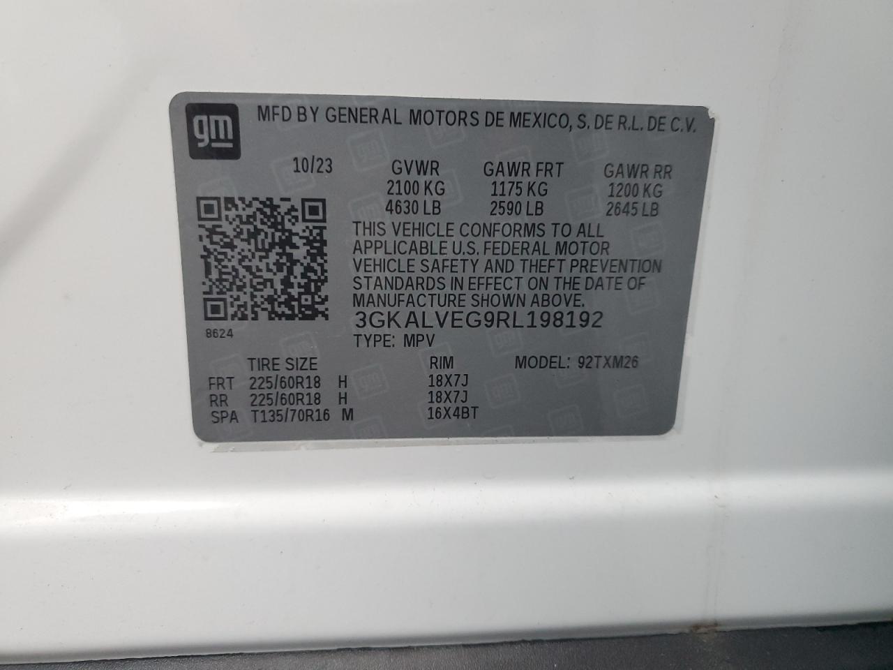 2024 GMC Terrain Slt VIN: 3GKALVEG9RL198192 Lot: 93609755