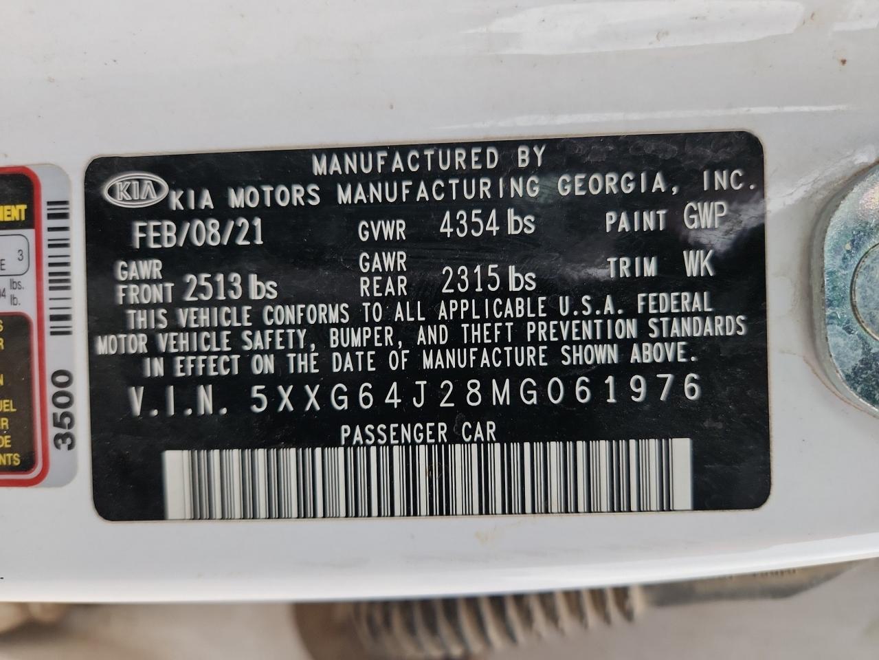 2021 Kia K5 Gt Line VIN: 5XXG64J28MG061976 Lot: 90935825
