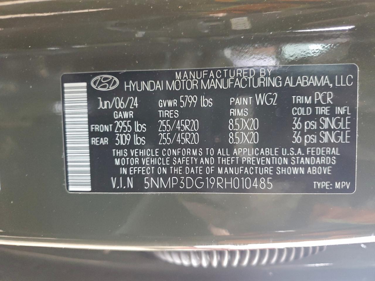 2024 Hyundai Santa Fe Limited VIN: 5NMP3DG19RH010485 Lot: 94596575