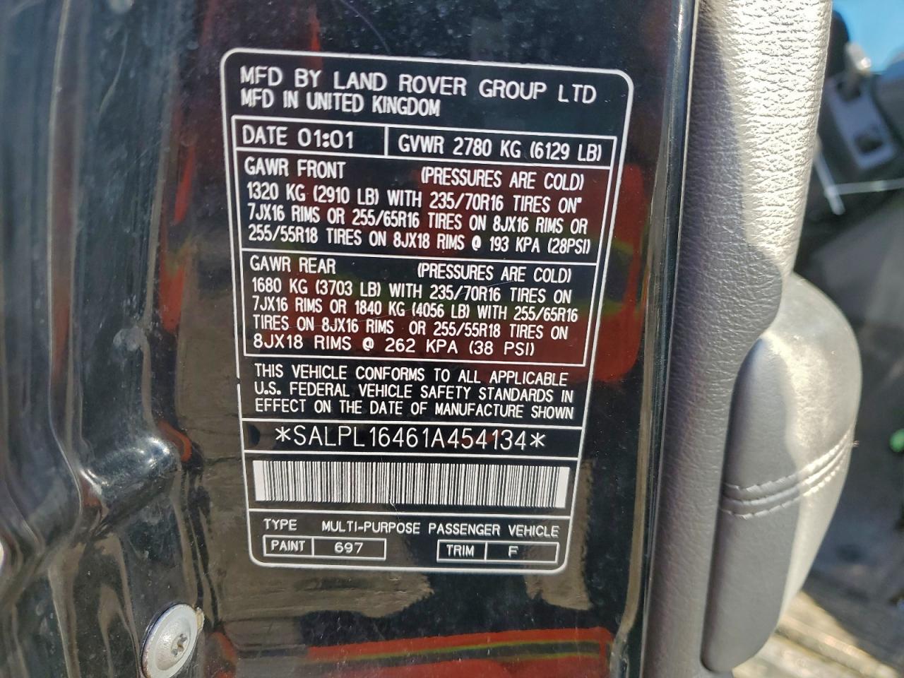 2001 Land Rover Range Rover 4.6 Se Long Wheelbase VIN: SALPL16461A454134 Lot: 93868005