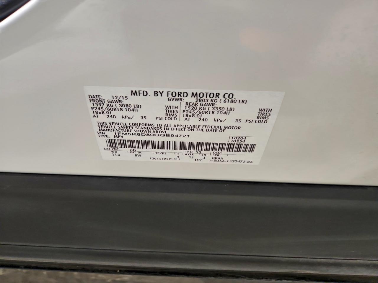 2016 Ford Explorer Xlt VIN: 1FM5K8D80GGB94721 Lot: 94699715