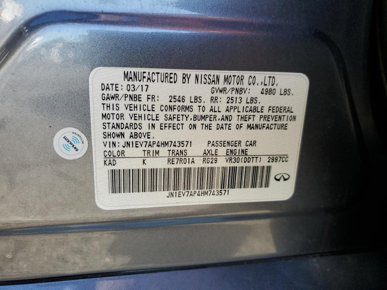 2017 Infiniti Q50 Premium VIN: JN1EV7AP4HM743571 Lot: 90319795