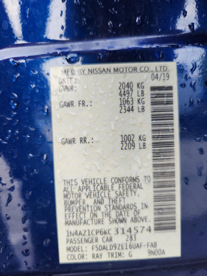 2019 Nissan Leaf S VIN: 1N4AZ1CP6KC314574 Lot: 91233155