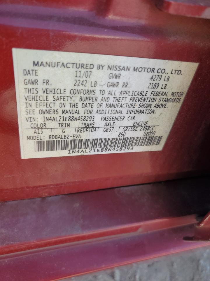 2008 Nissan Altima 2.5 VIN: 1N4AL21E88N458293 Lot: 93322685