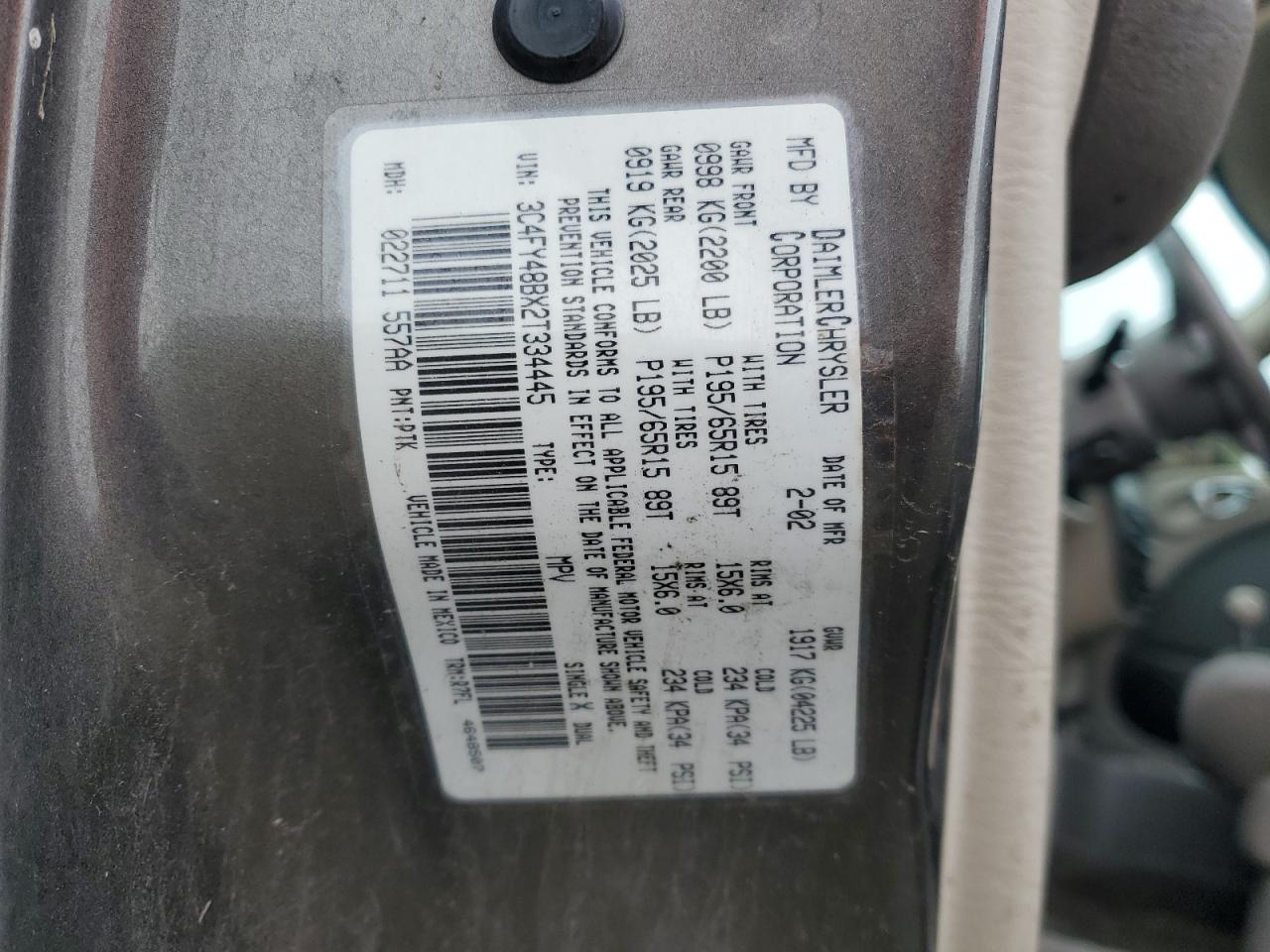 2002 Chrysler Pt Cruiser Classic VIN: 3C4FY48BX2T334445 Lot: 92534475