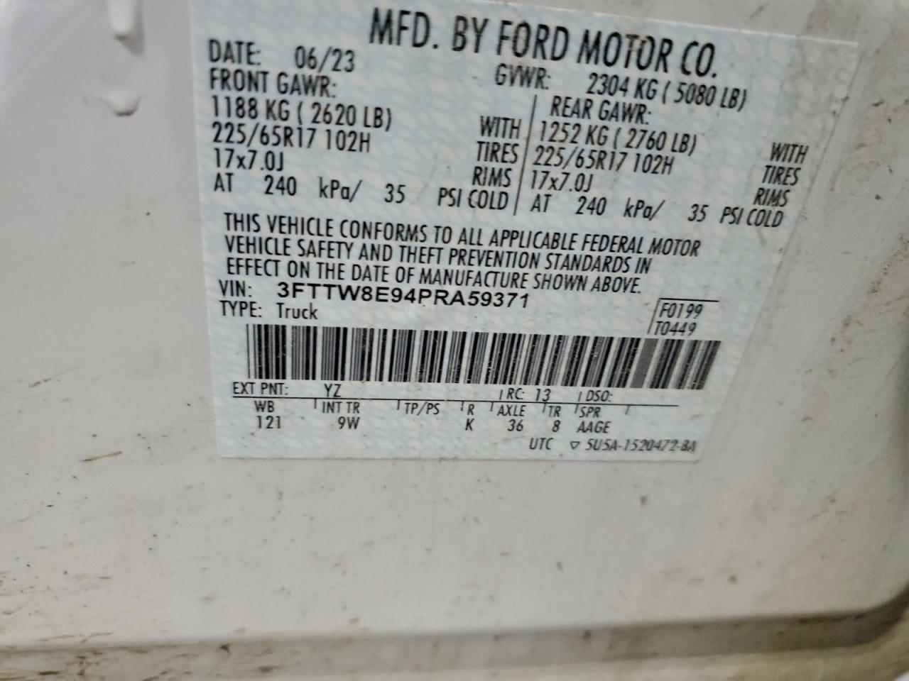 2023 Ford Maverick Xl VIN: 3FTTW8E94PRA59371 Lot: 94127605