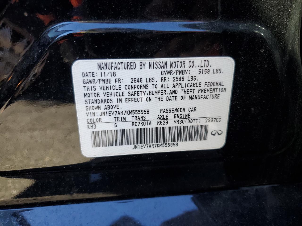 2019 Infiniti Q50 Luxe VIN: JN1EV7AR7KM555958 Lot: 90465805