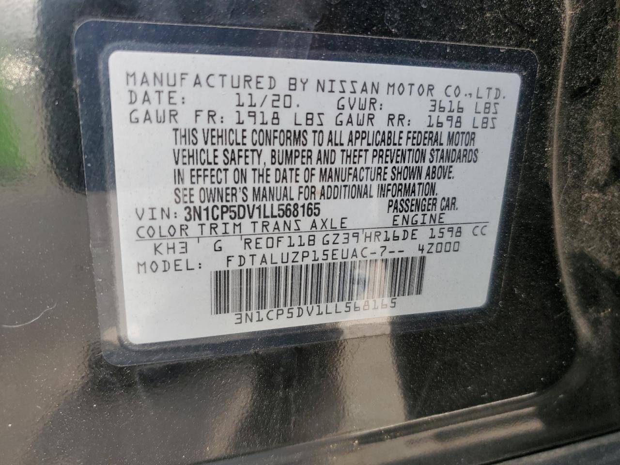 2020 Nissan Kicks Sr VIN: 3N1CP5DV1LL568165 Lot: 93529345