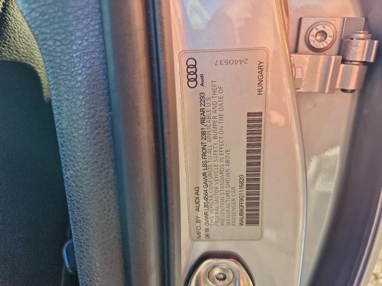 2016 Audi A3 Premium VIN: WAUB8GFF9G1115820 Lot: 92006185