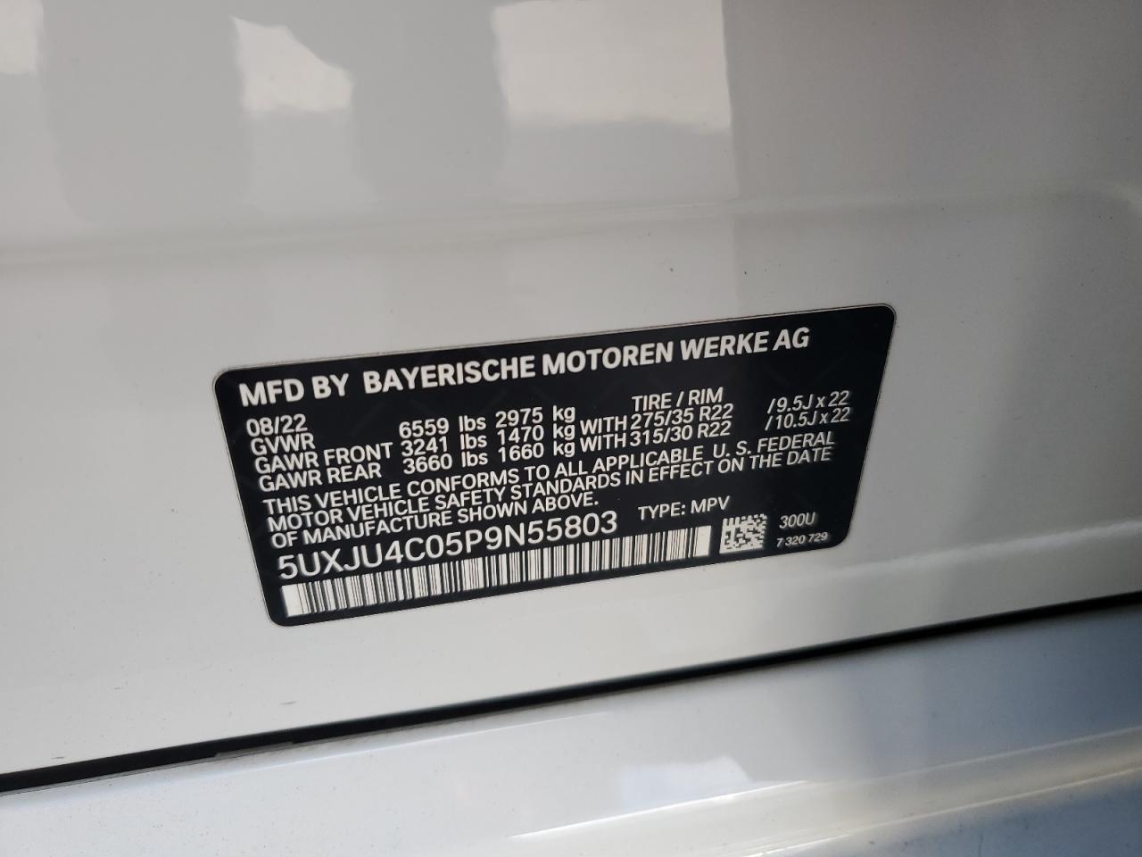 2023 BMW X5 M50I VIN: 5UXJU4C05P9N55803 Lot: 92664575