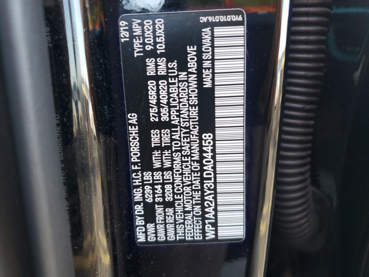 2020 Porsche Cayenne VIN: WP1AA2AY3LDA04458 Lot: 94053185