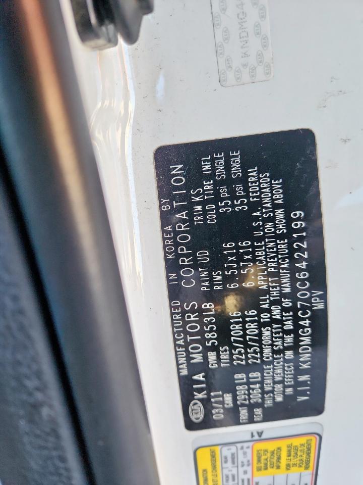 2012 Kia Sedona Lx VIN: KNDMG4C70C6422199 Lot: 92126385