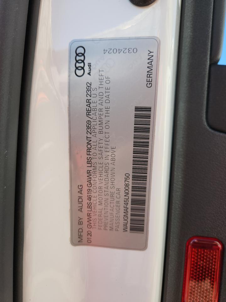 2020 Audi A4 Premium VIN: WAUGMAF45LN008750 Lot: 91508995
