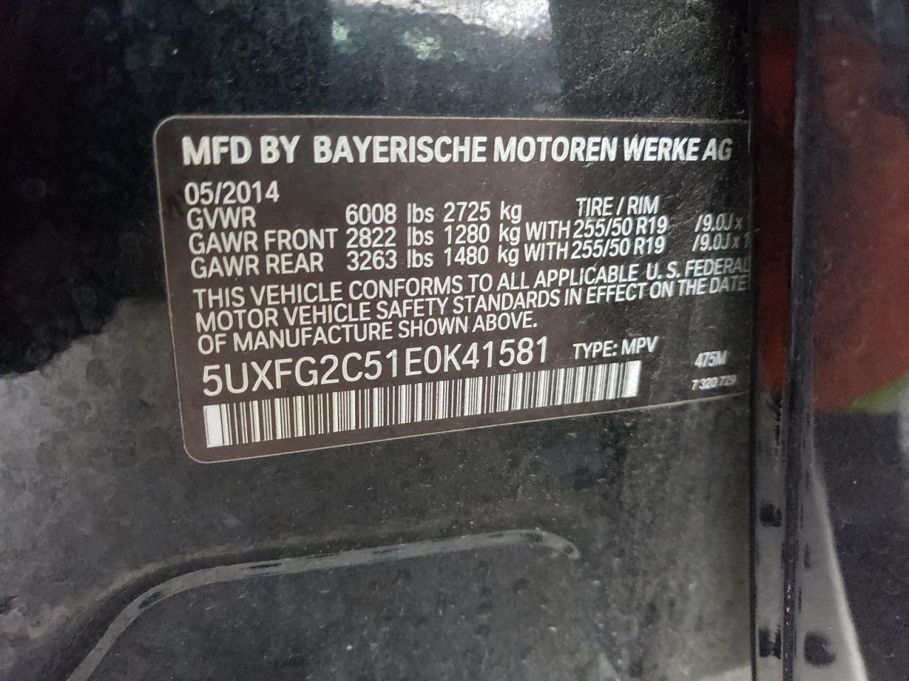 2014 BMW X6 xDrive35I VIN: 5UXFG2C51E0K41581 Lot: 93381845