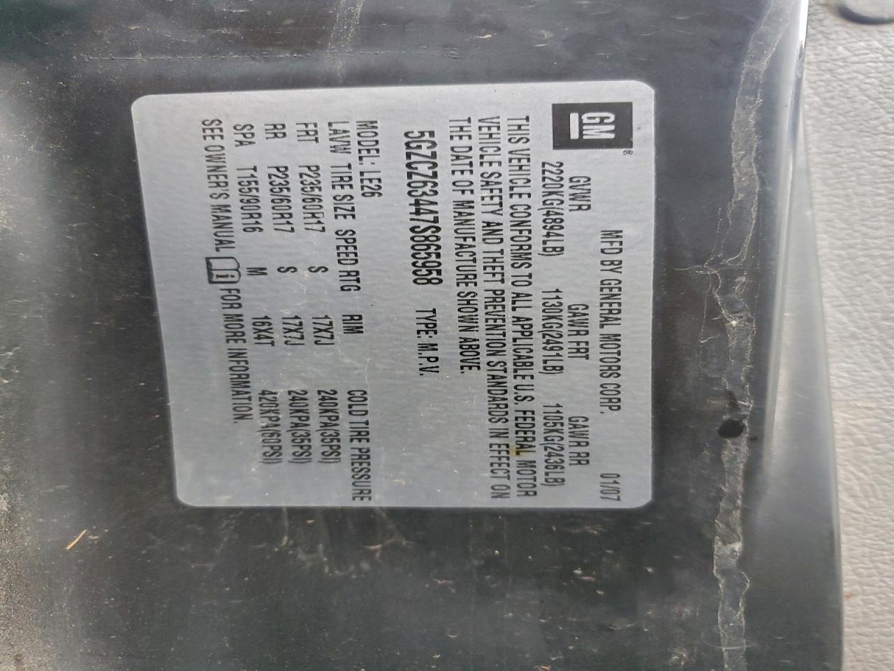 2007 Saturn Vue VIN: 5GZCZ63447S865958 Lot: 94683285