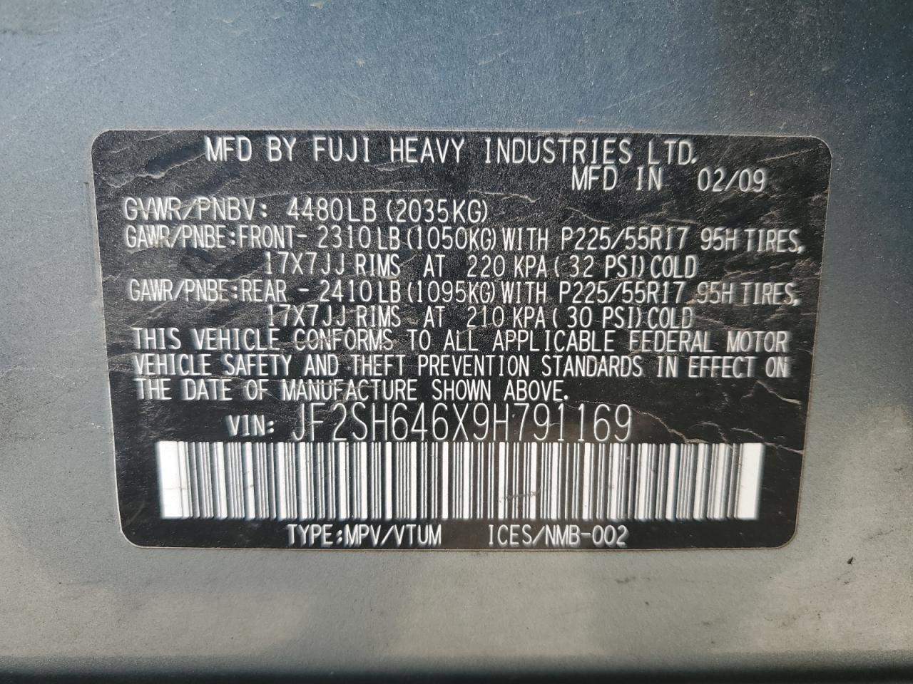 2009 Subaru Forester 2.5X Limited VIN: JF2SH646X9H791169 Lot: 91925885