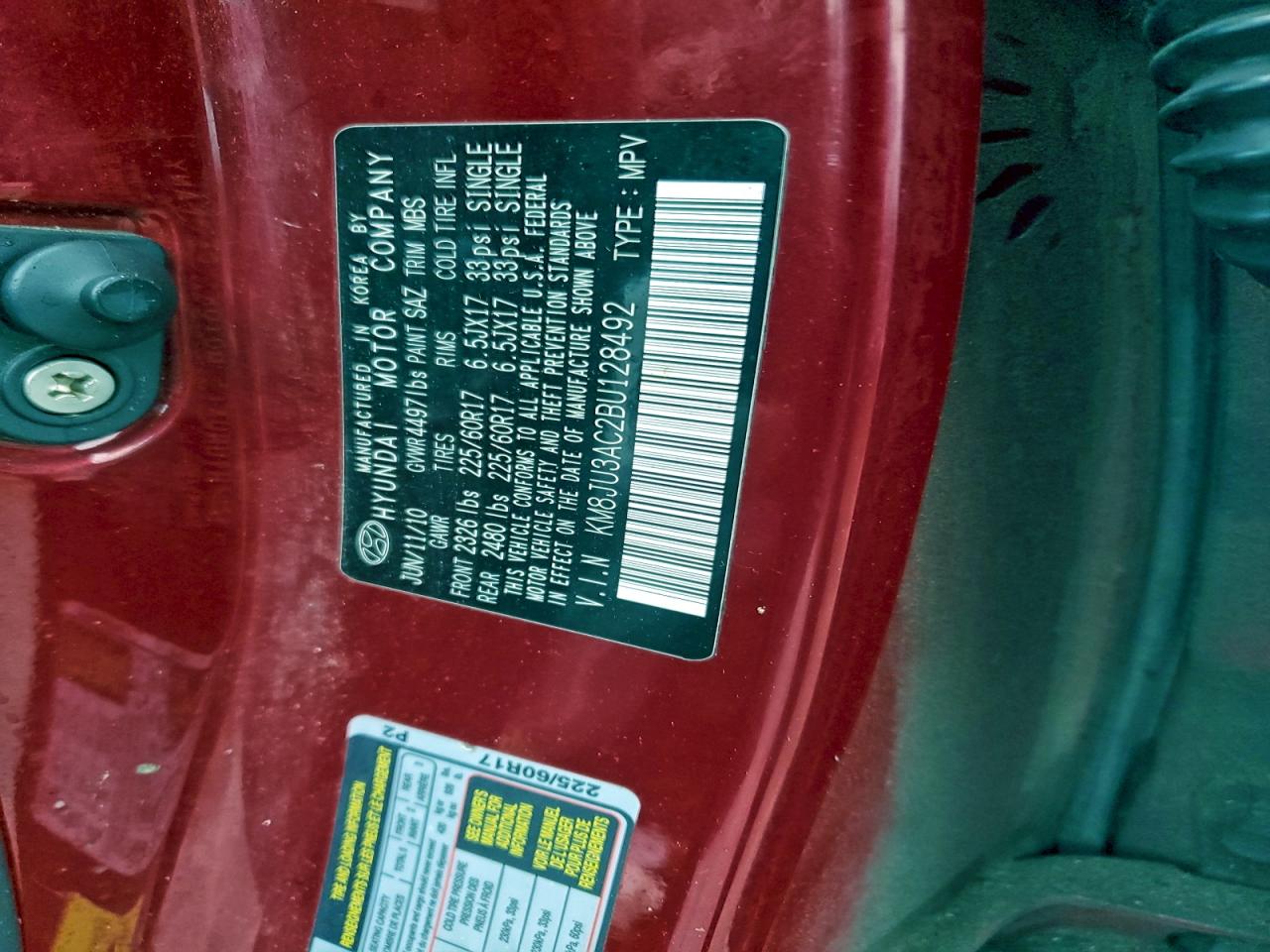 2011 Hyundai Tucson Gls VIN: KM8JU3AC2BU128492 Lot: 91704725