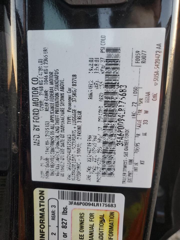 2020 Ford Fusion Titanium VIN: 3FA6P0D94LR175683 Lot: 91623155