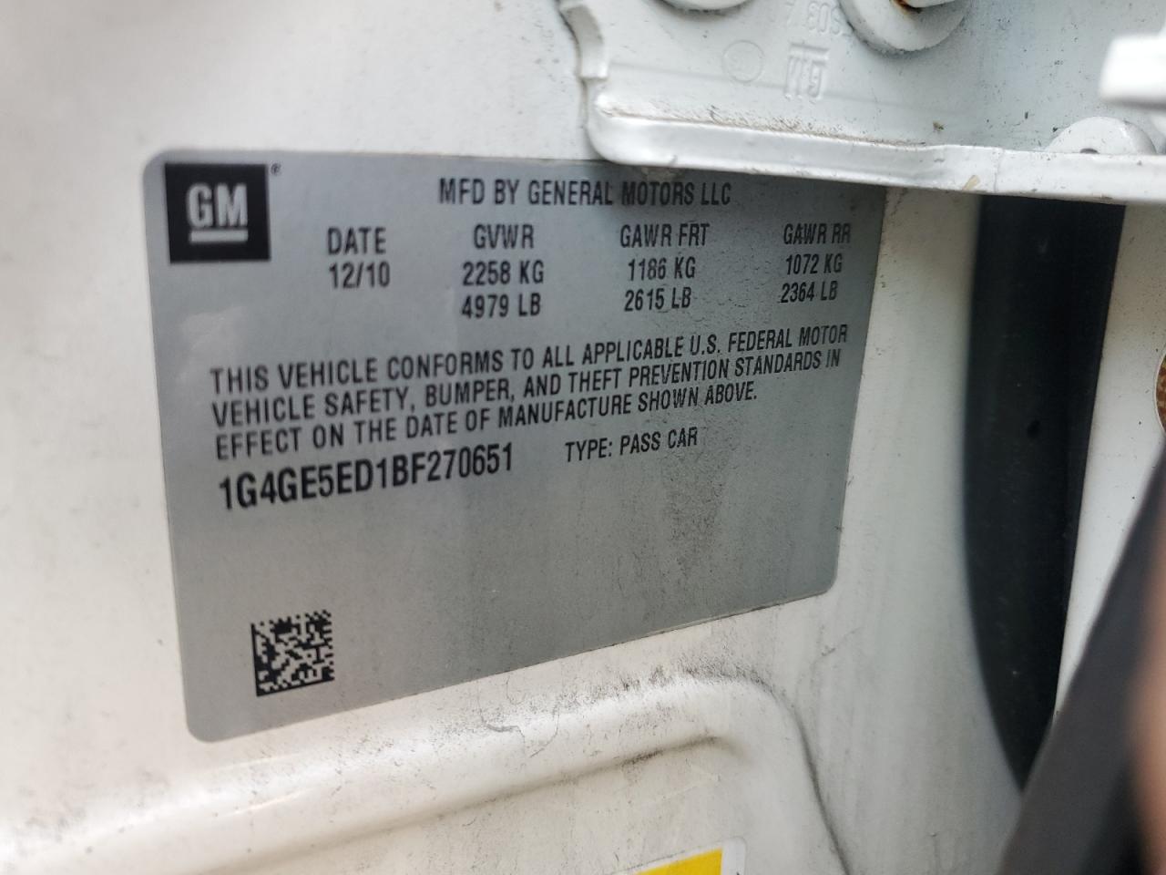 2011 Buick Lacrosse Cxs VIN: 1G4GE5ED1BF270651 Lot: 90987805