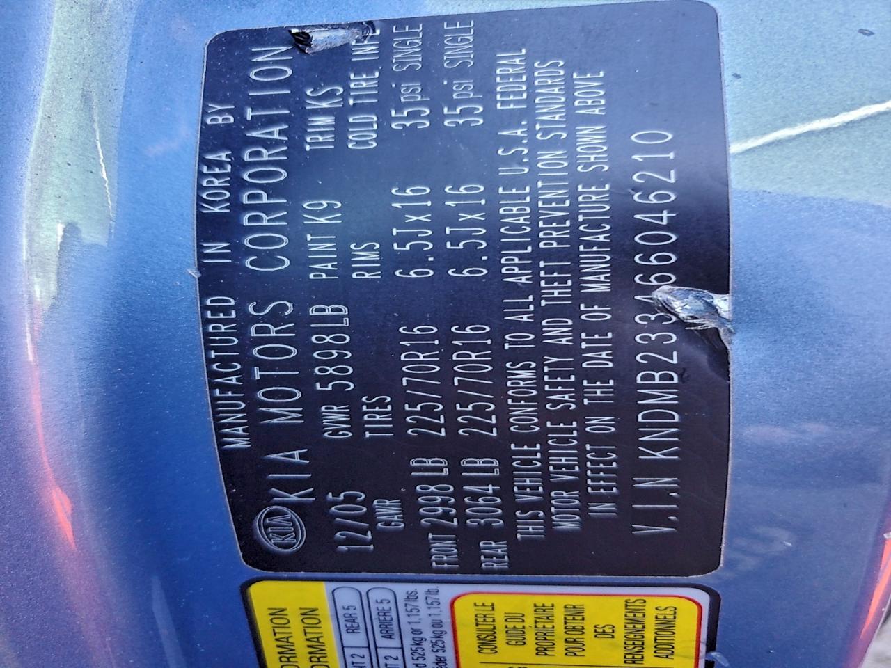 2006 Kia Sedona Ex VIN: KNDMB233466046210 Lot: 94165995