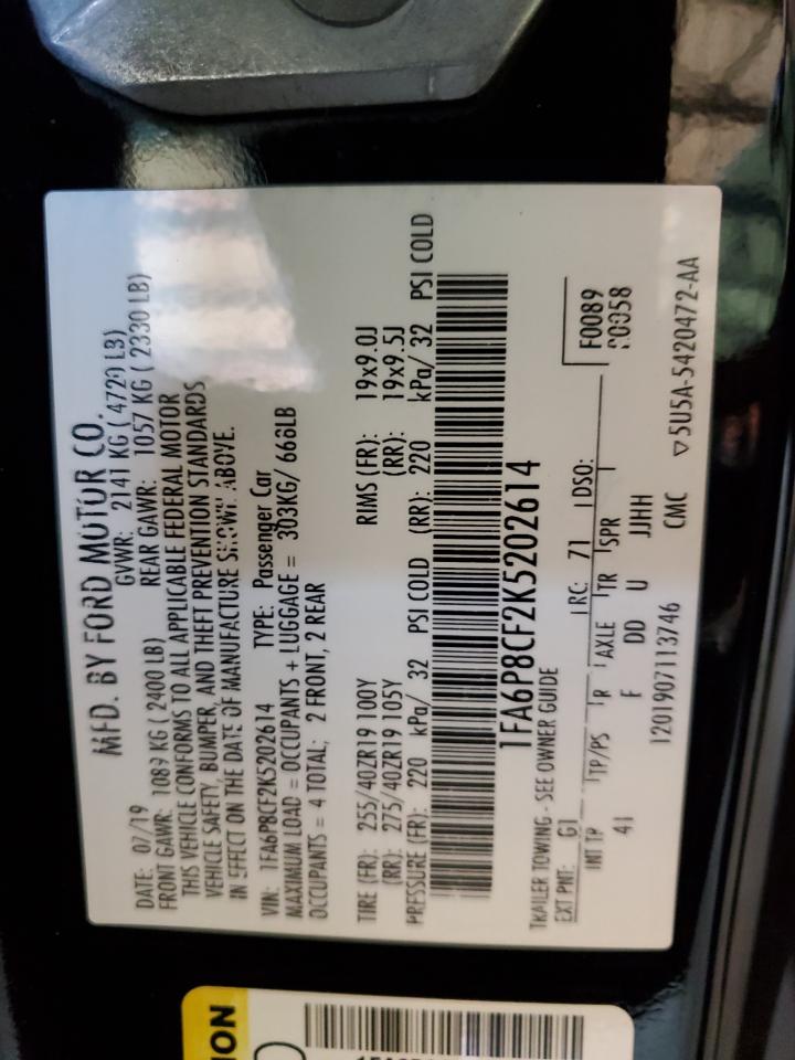 2019 Ford Mustang Gt VIN: 1FA6P8CF2K5202614 Lot: 92906985