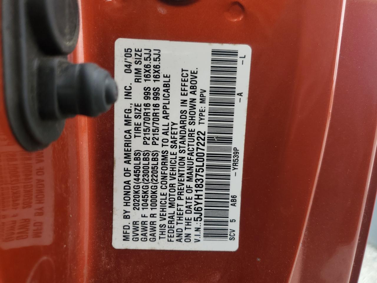 2005 Honda Element Lx VIN: 5J6YH18375L007222 Lot: 91298415