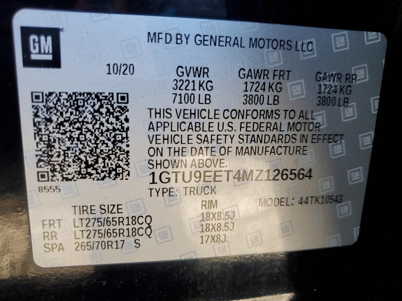 2021 GMC Sierra K1500 At4 VIN: 1GTU9EET4MZ126564 Lot: 90741135