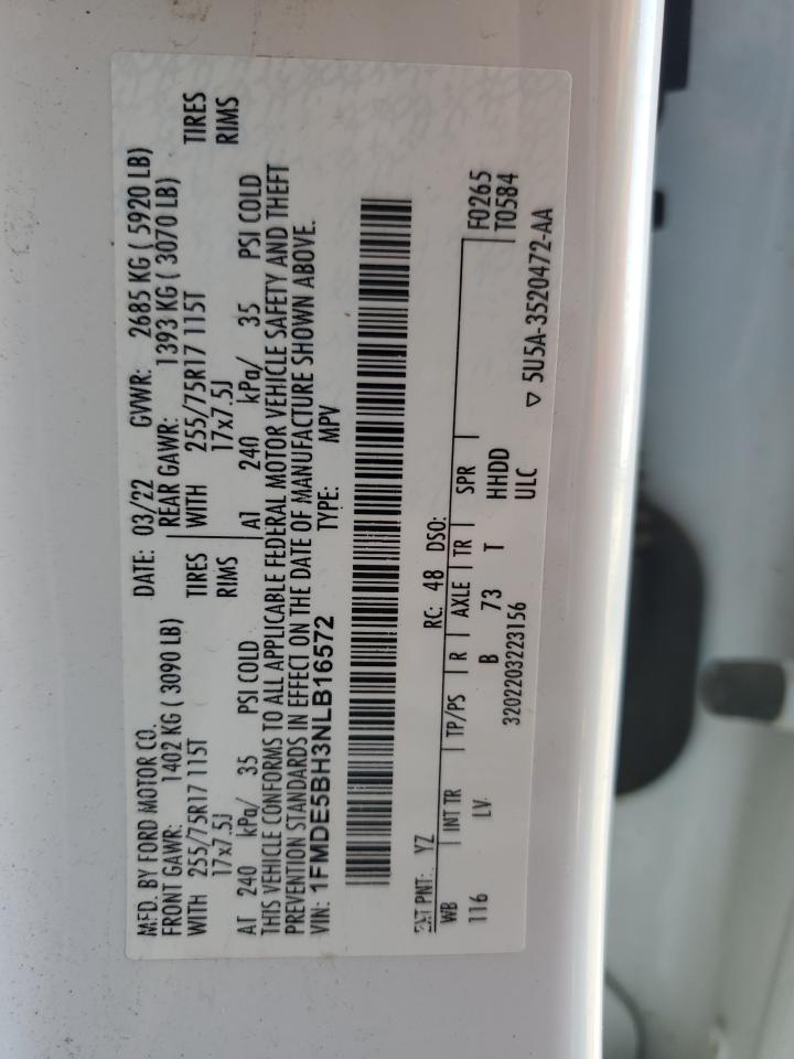 2022 Ford Bronco Base VIN: 1FMDE5BH3NLB16572 Lot: 90757415