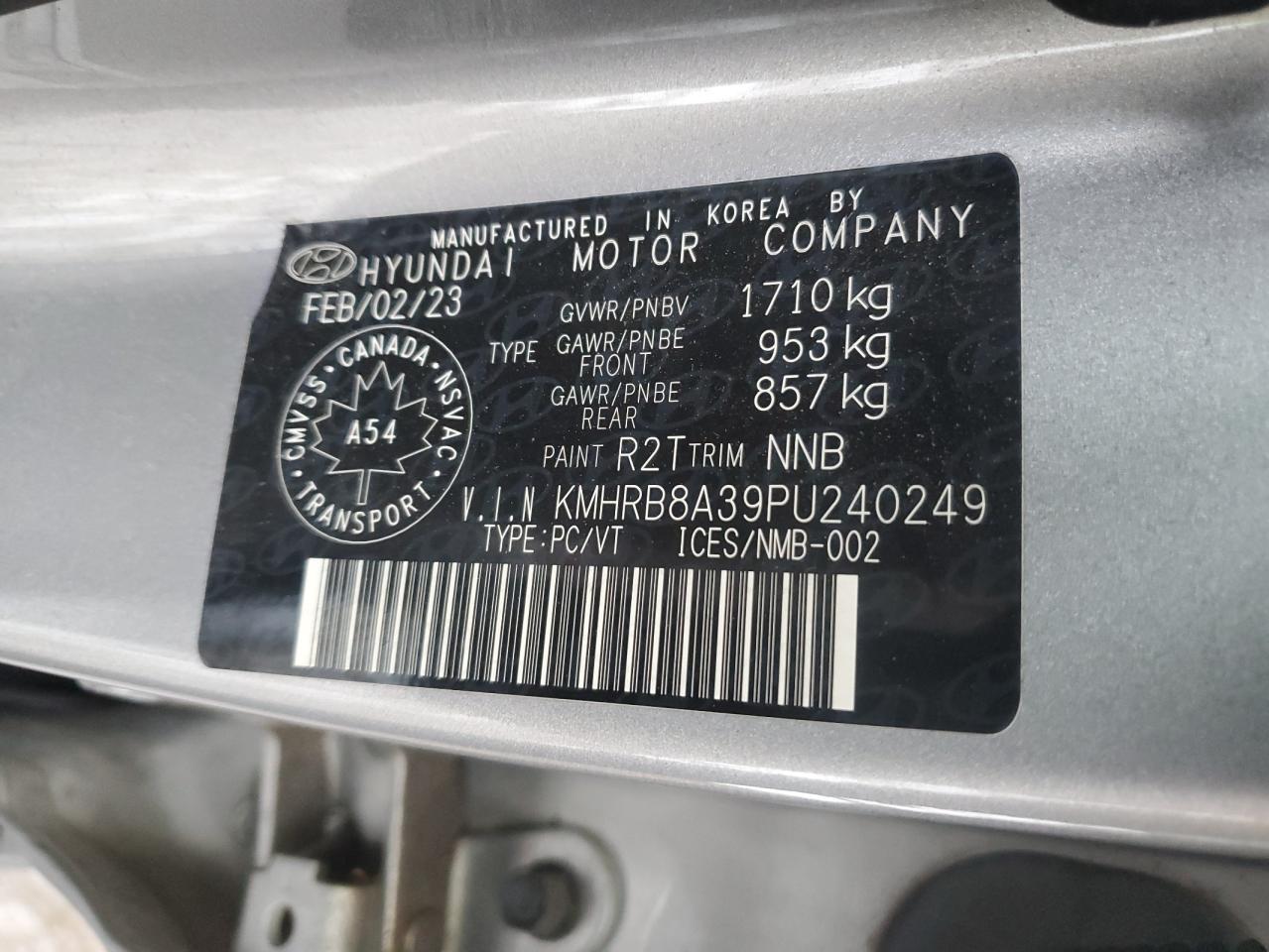 2023 Hyundai Venue Se VIN: KMHRB8A39PU240249 Lot: 92847435