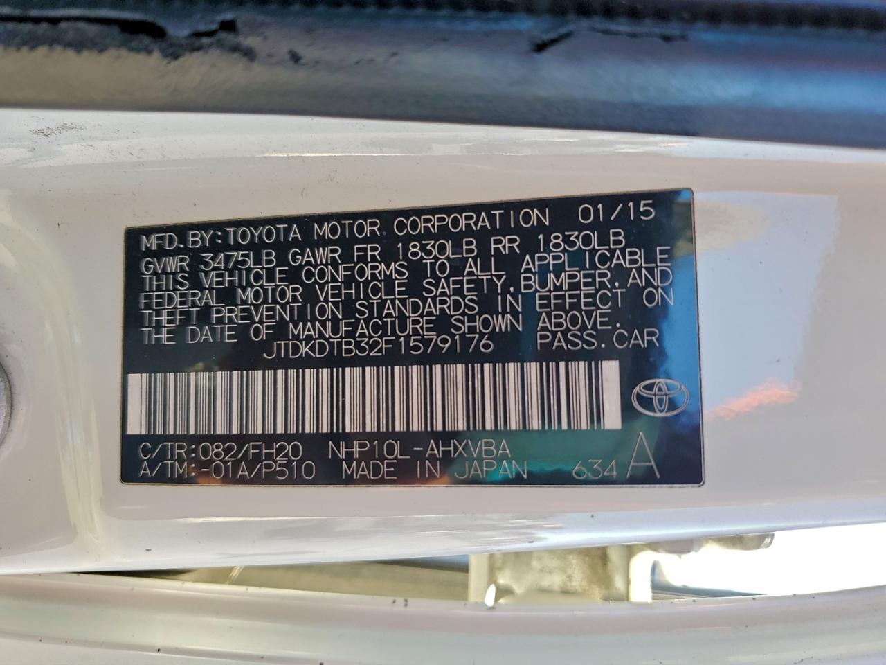 2015 Toyota Prius C VIN: JTDKDTB32F1579176 Lot: 94727205