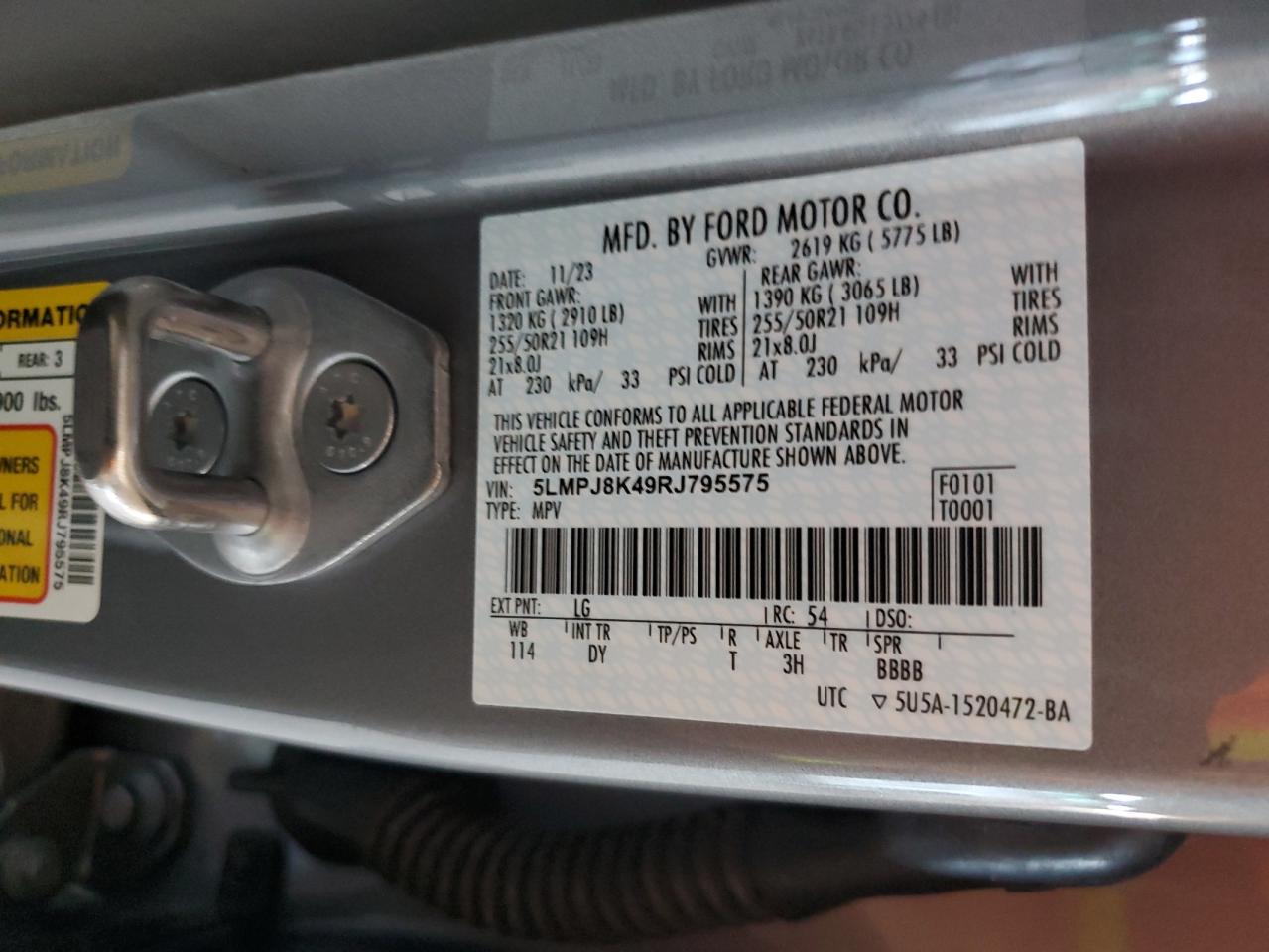 2024 Lincoln Nautilus Reserve VIN: 5LMPJ8K49RJ795575 Lot: 92445625