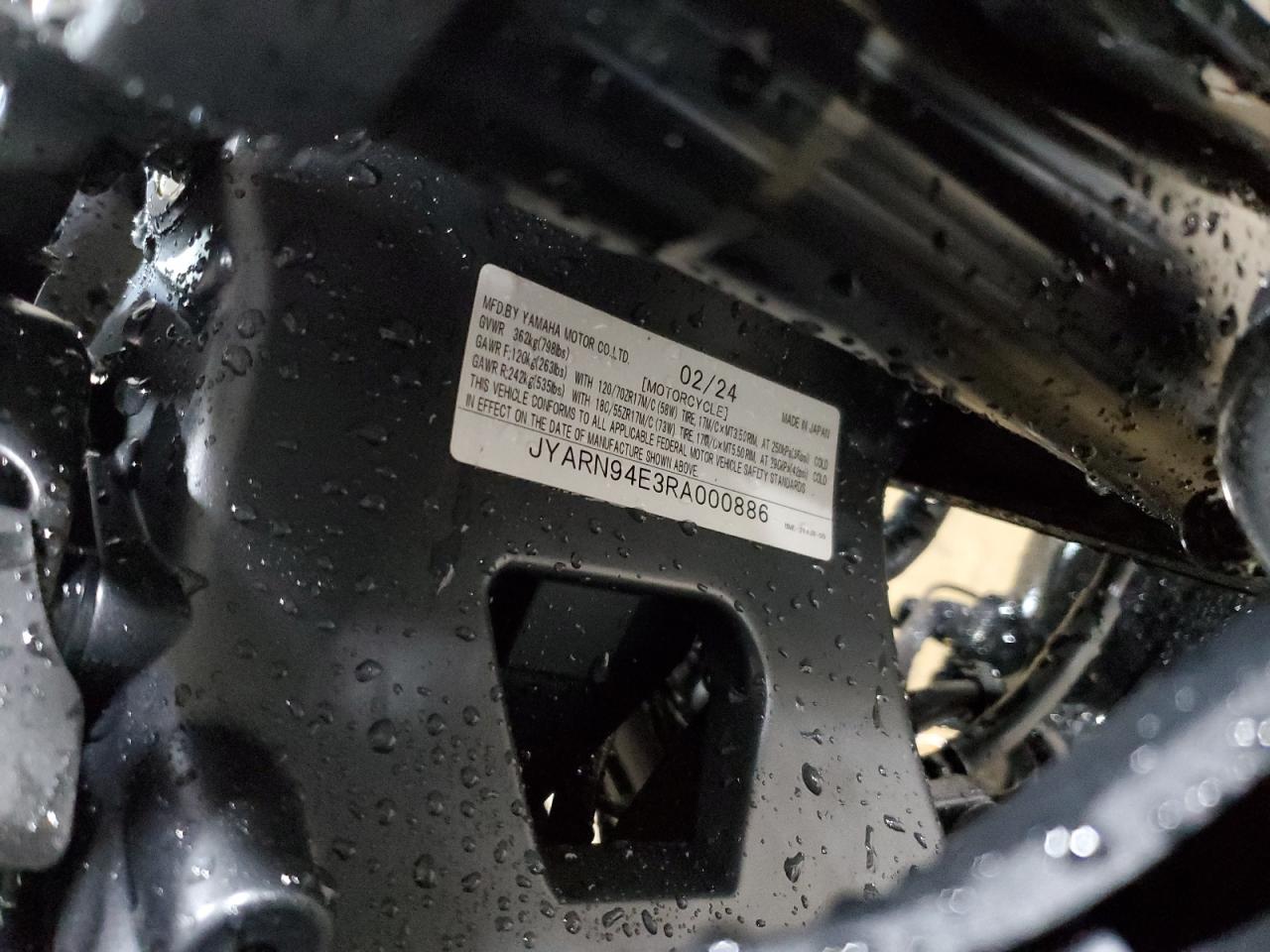 2024 Yamaha Mt09 VIN: JYARN94E3RA000886 Lot: 92093925