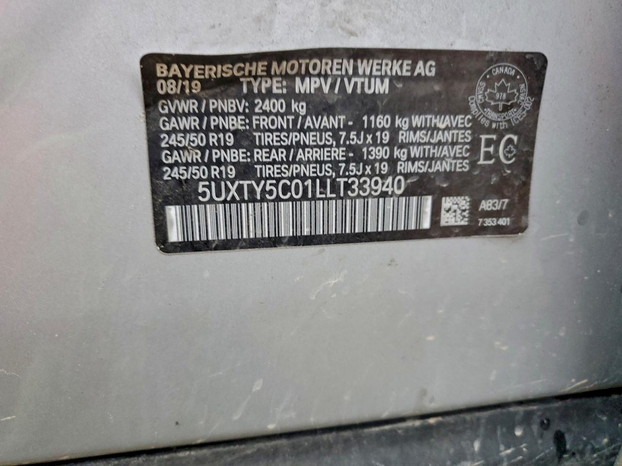 2020 BMW X3 xDrive30I VIN: 5UXTY5C01LLT33940 Lot: 93832735