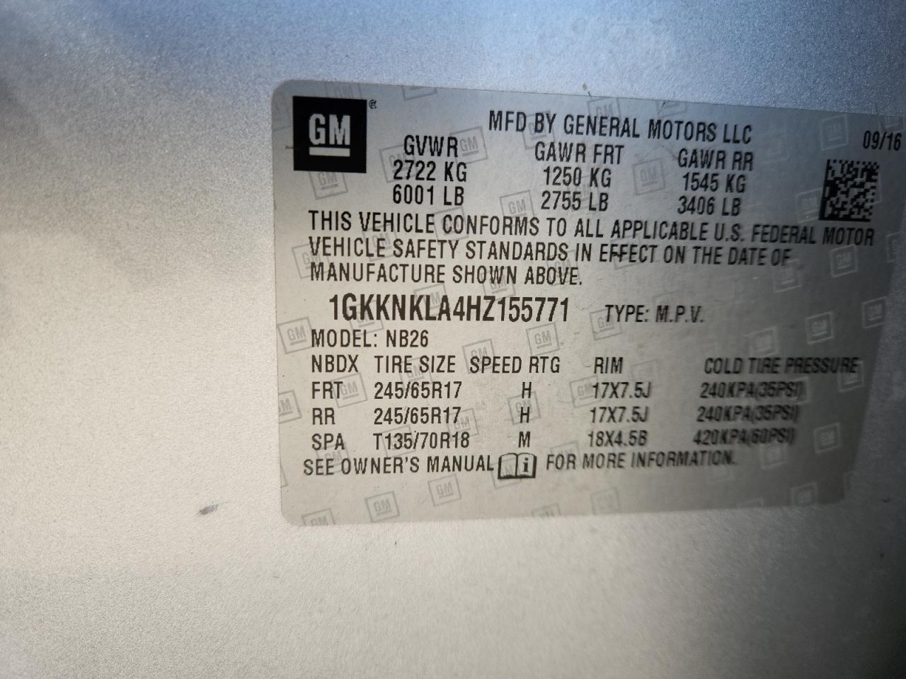 2017 GMC Acadia Sle VIN: 1GKKNKLA4HZ155771 Lot: 91677425