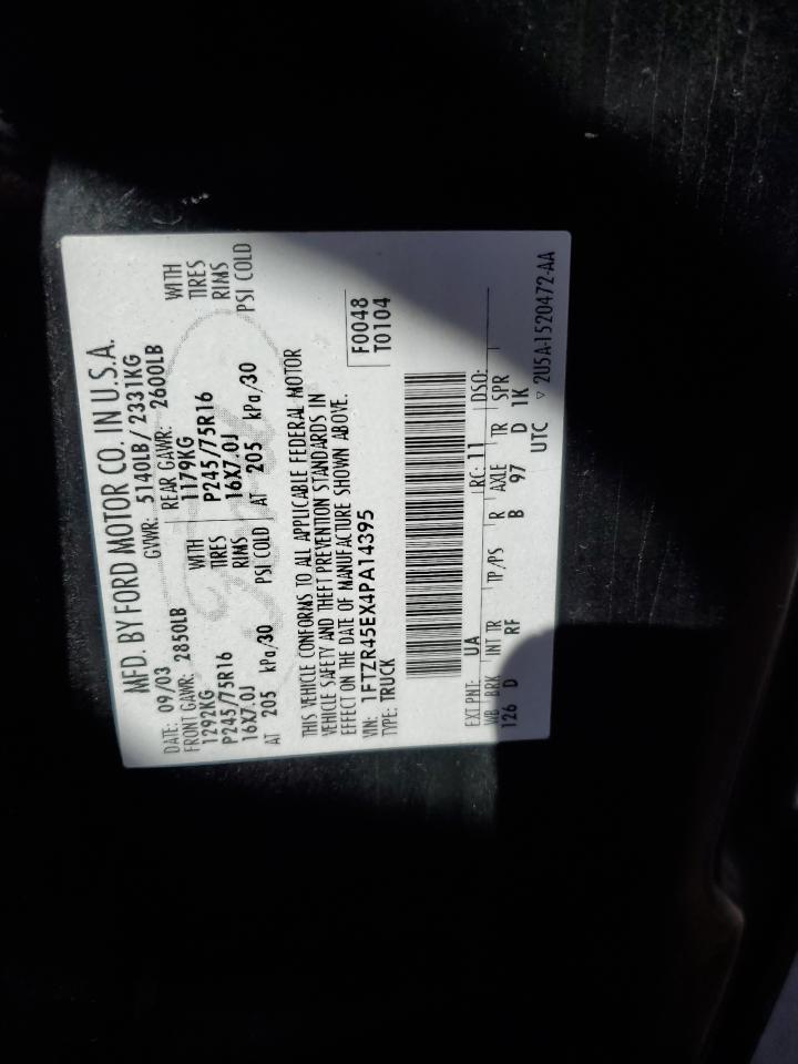 2004 Ford Ranger Super Cab VIN: 1FTZR45EX4PA14395 Lot: 92016085