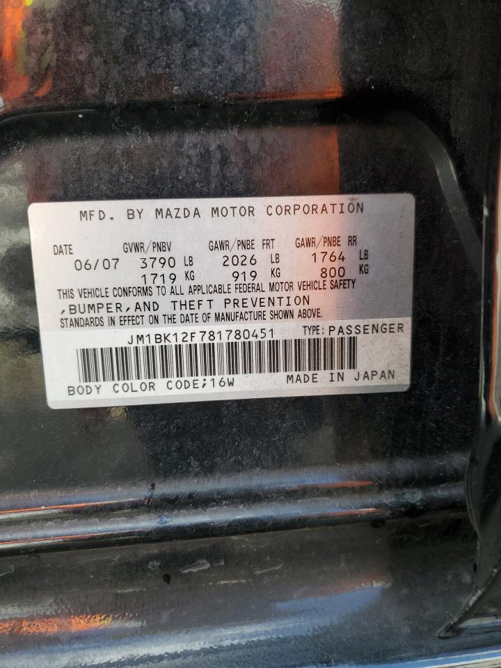 2008 Mazda 3 I VIN: JM1BK12F781780451 Lot: 93185565