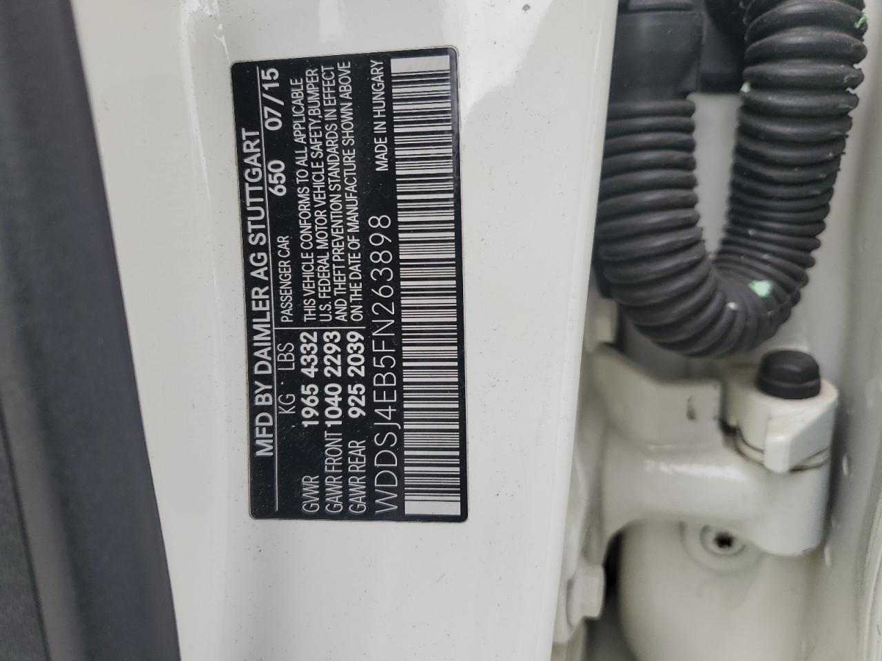 2015 Mercedes-Benz Cla 250 VIN: WDDSJ4EB5FN263898 Lot: 91139335