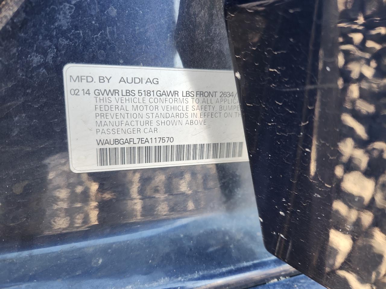 2014 Audi S4 Premium Plus VIN: WAUBGAFL7EA117570 Lot: 92806415